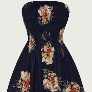 Shein Curve Floral Print Shirred Tube Top Plus Size 4XL Navy Blue Summer Spring